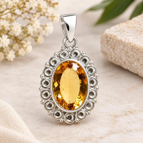 Natural golden citrine - golden, pendant